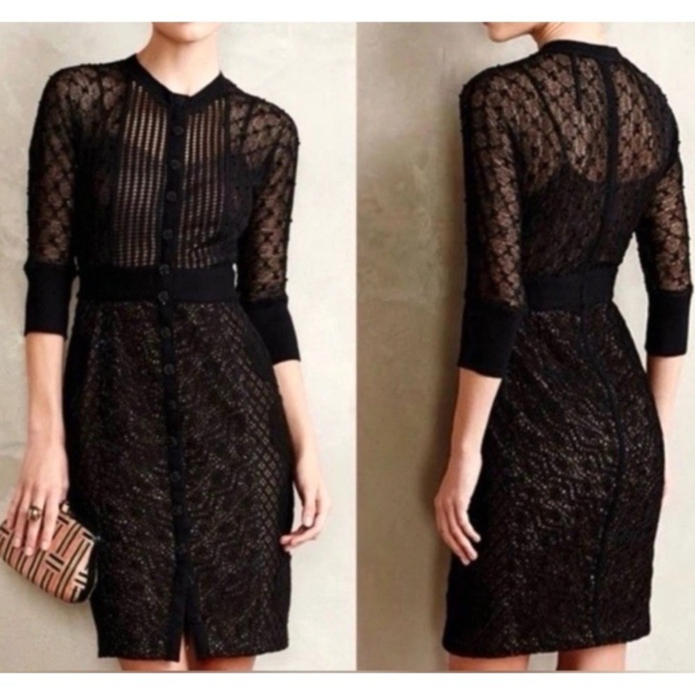 Beguile Byron Lars Anthropologie Mona Knit Dress Long Sleeve Black sz 4 - Picture 3 of 15
